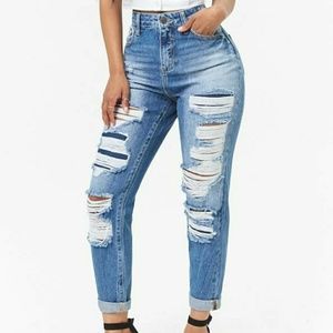 Distrssed Crop High Waist Girlfriend Jeans